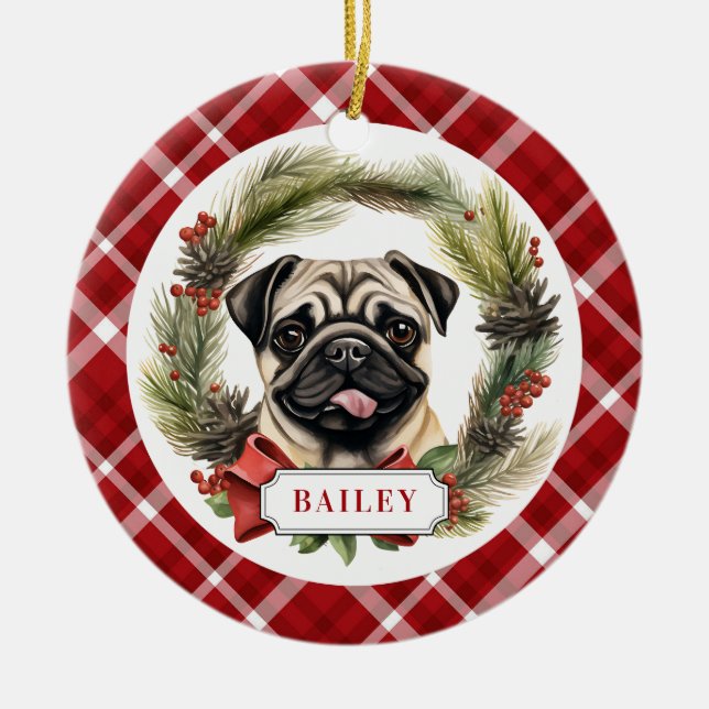 Pug Ceramic Circle Ornament (Framsidan)