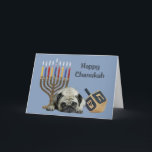 Pug Chanukah Card Menorah Dreidel Helgkort<br><div class="desc">Att minnas familj och vänner under Chanukah-säsongen är ett underbart sätt att få behålla i kontakt med de människor du kärlek och bryr dig om. Jag skapat dessa hund Chanukah-kort med kärlek och omsorg, och jag är säker på att alla som kärlek hundar är glada över att få dem. Du...</div>