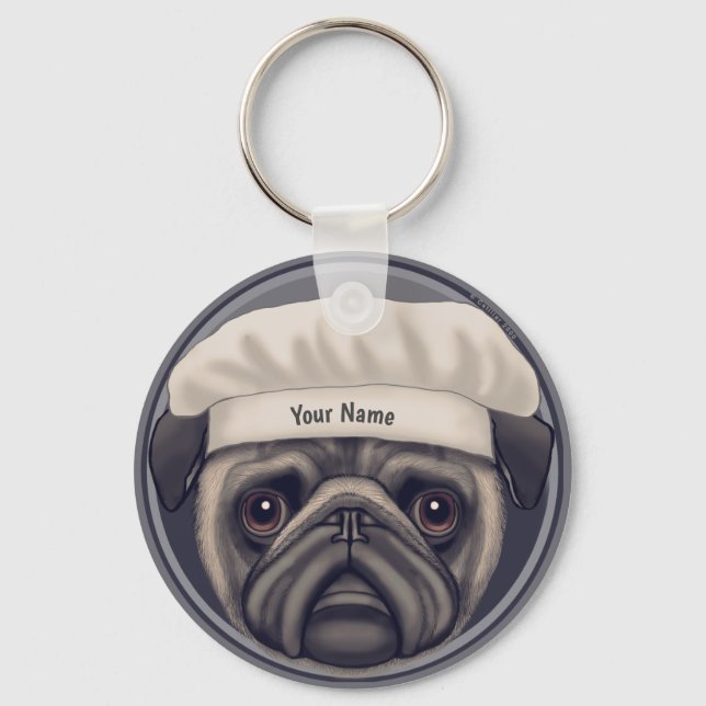 Pug Chef Nyckelring (Framsida)