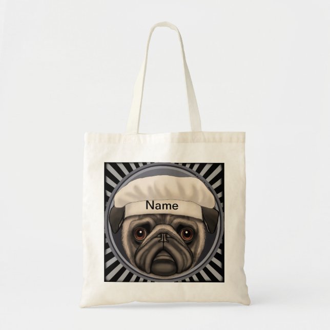 Pug Chef Tote Bag Tygkasse (Framsidan)