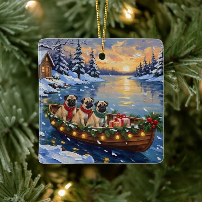 Pug Christmas Boat Holiday Julgransprydnad Keramik (Träd)