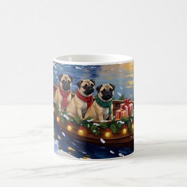 Pug Christmas Boat Holiday Kaffemugg (Center)