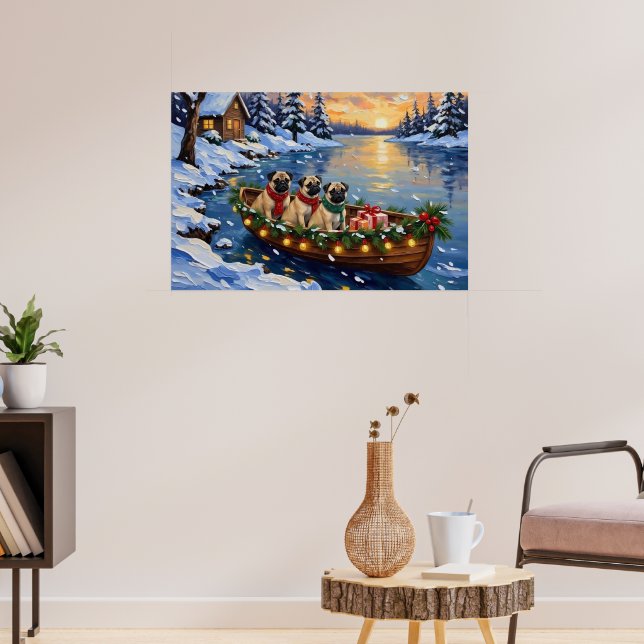 Pug Christmas Boat Holiday Poster (Vardagsrum 3)