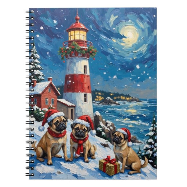 Pug Christmas Lighthouse Holiday Anteckningsbok (Framsidan)