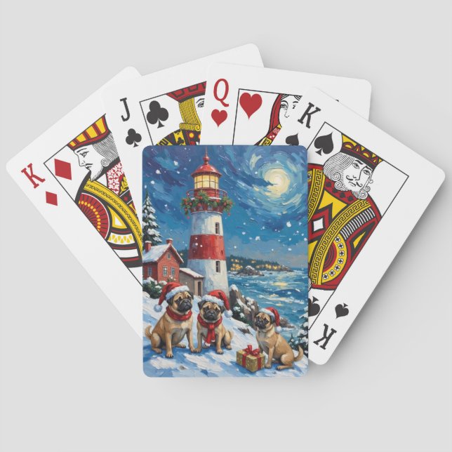 Pug Christmas Lighthouse Holiday Casinokort (Baksidan)