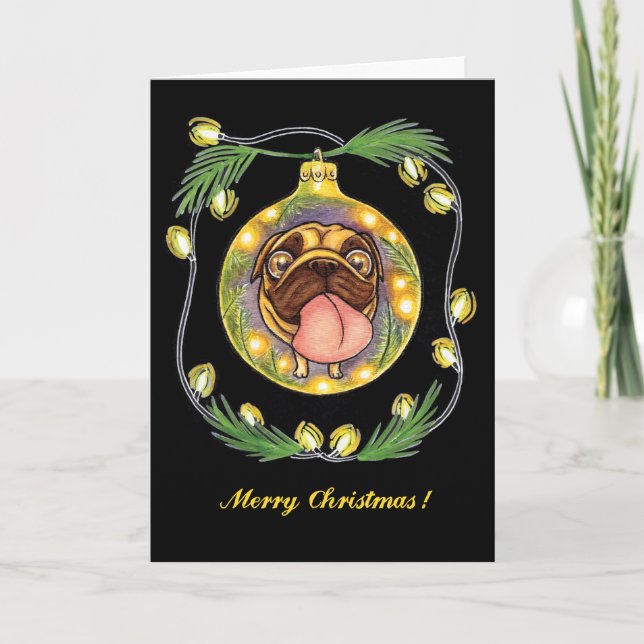 pug christmas ornament helgkort (Framsida)
