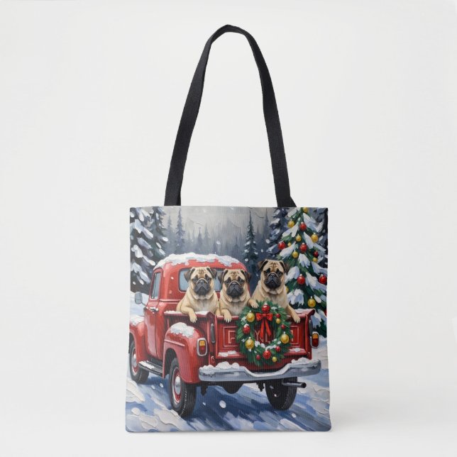 Pug Christmas Red Truck Holiday Tygkasse (Framsida)