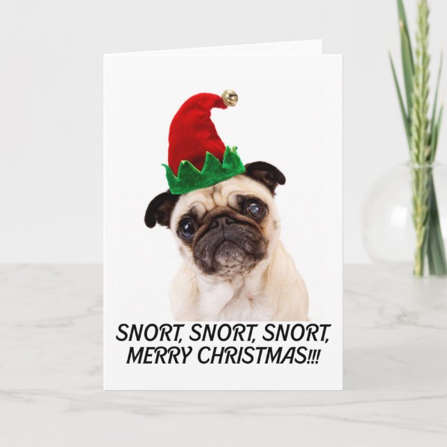 PUG CHRISTMAS. SNORT SNORT. GOD JUL! HELGKORT (Framsida)