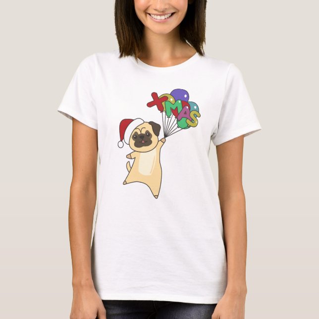 Pug Christmas Snow Winter Animals Dogs T Shirt (Framsida)