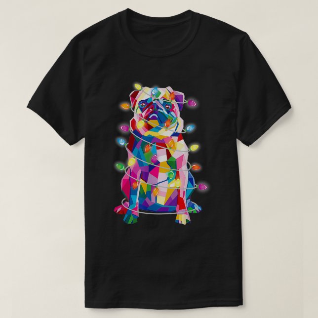 Pug Christmas Tree Lights Dog Mom Dad Xmas Pug  T Shirt (Design framsida)