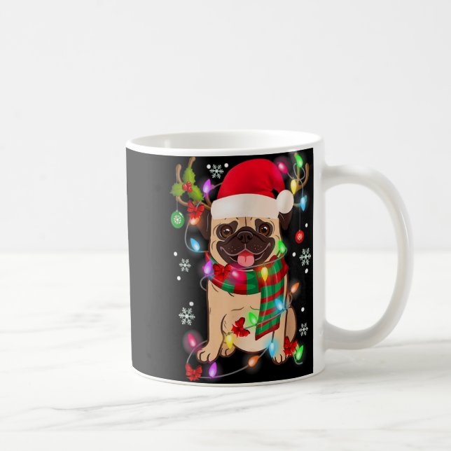 Pug Christmas Tree Lights Santa Dog Xmas Boys Pugm Kaffemugg (Höger)