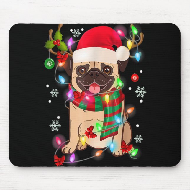 Pug Christmas Tree Lights Santa Dog Xmas Boys Pugm Musmatta (Framsidan)