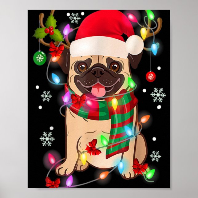 Pug Christmas Tree Lights Santa Dog Xmas Boys Pugm Poster (Framsidan)
