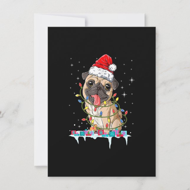 Pug Christmas Tree Lights Santa Dog Xmas Gifts Boy Inbjudningar (Framsida)