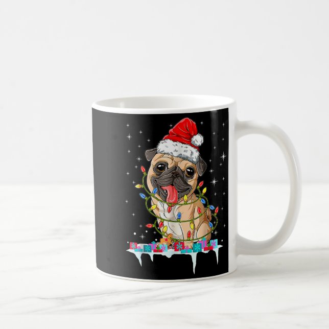 Pug Christmas Tree Lights Santa Dog Xmas  Kaffemugg (Höger)