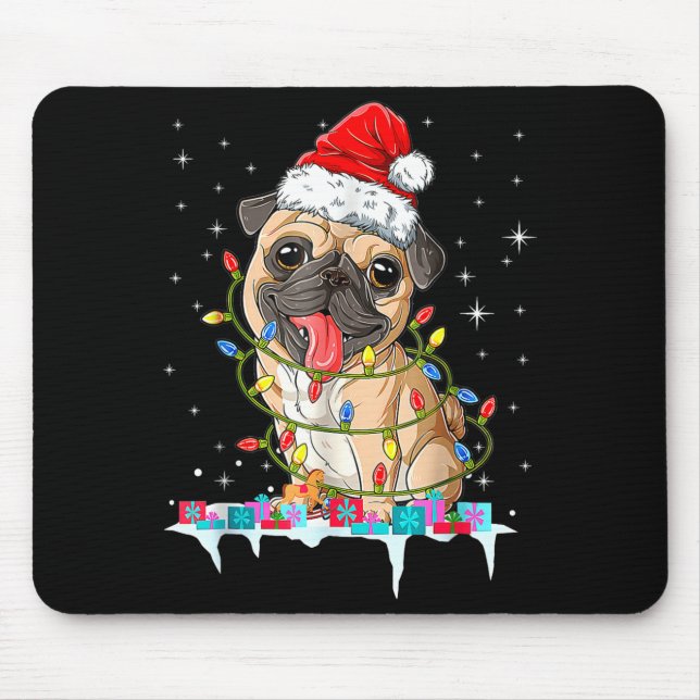Pug Christmas Tree Lights Santa Dog Xmas  Musmatta (Framsidan)