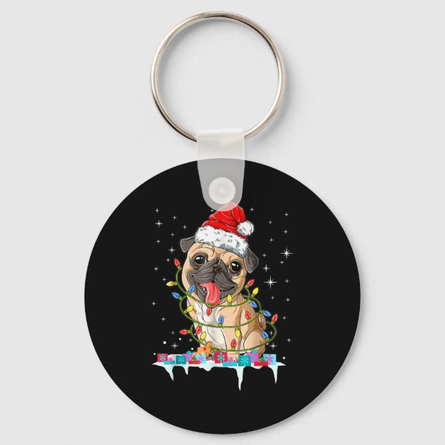 Pug Christmas Tree Lights Santa Dog Xmas  Nyckelring (Framsida)