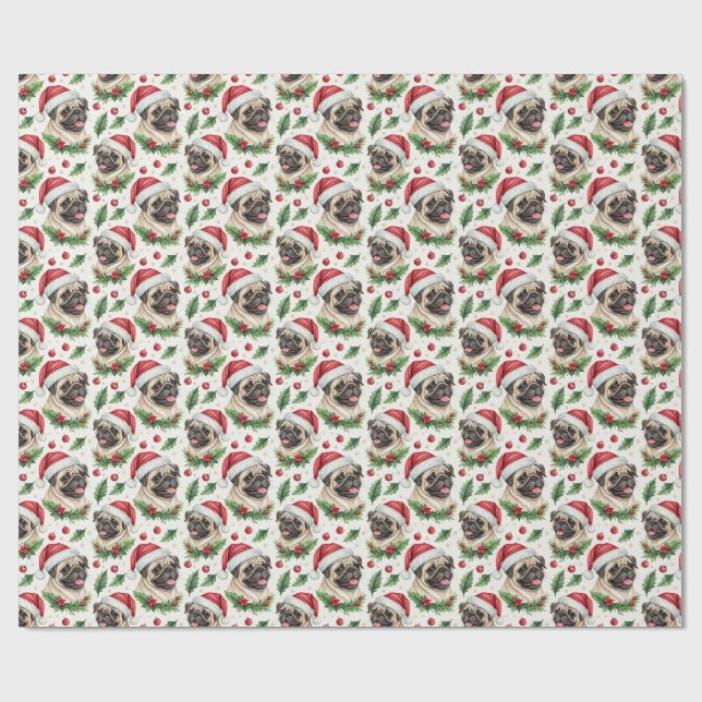 Pug Christmas Wrapping Paper Presentpapper (Platt)