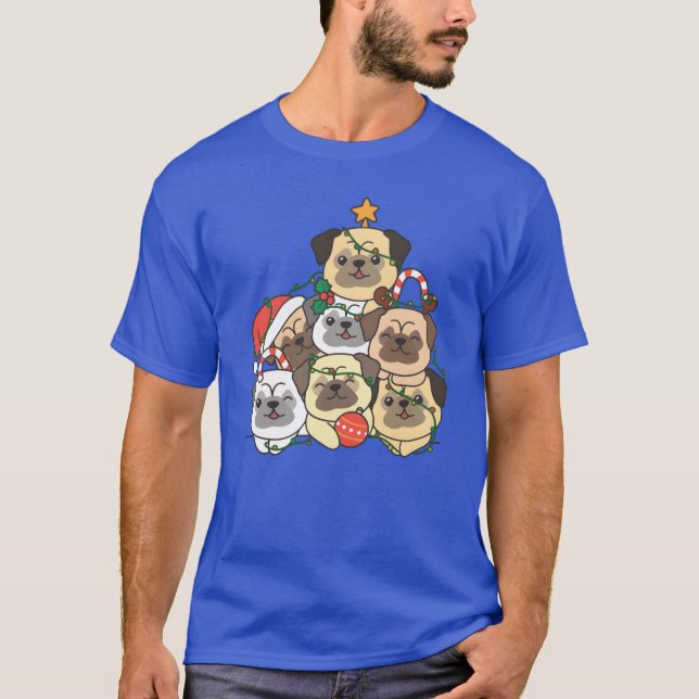 Pug Christmasree Funny Djurjulklapp T Shirt (Framsida)