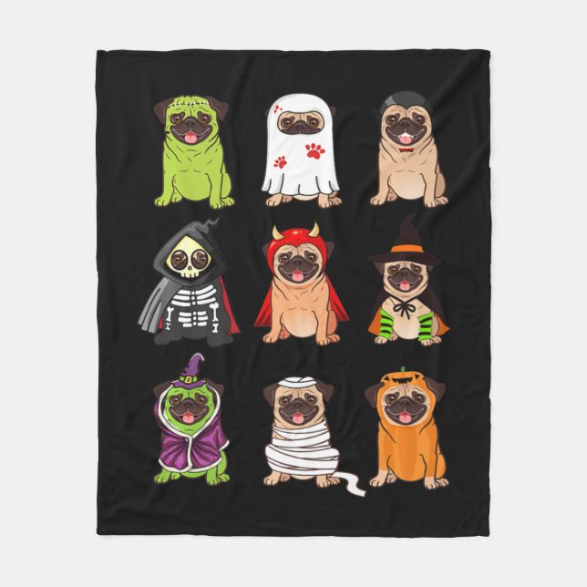 Pug Collection Lycklig Pugoween Halloween Spooky C Fleecefilt (Framsidan)