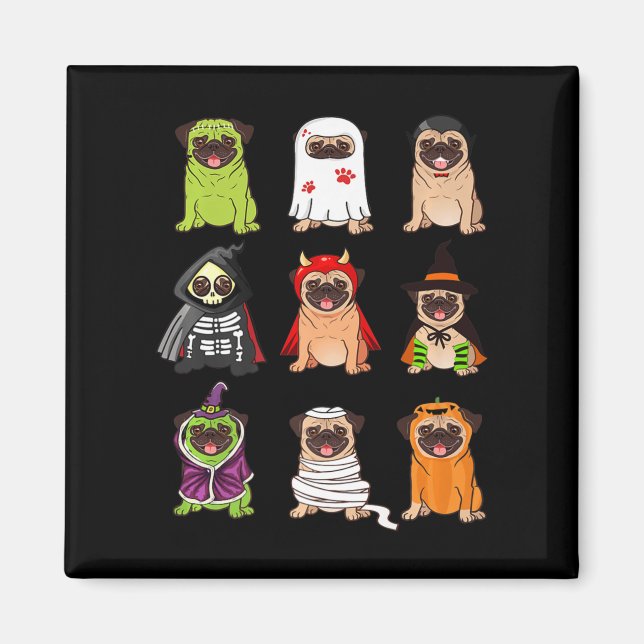 Pug Collection Lycklig Pugoween Halloween Spooky C Magnet (Framsidan)