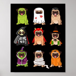 Pug Collection Lycklig Pugoween Halloween Spooky C Poster