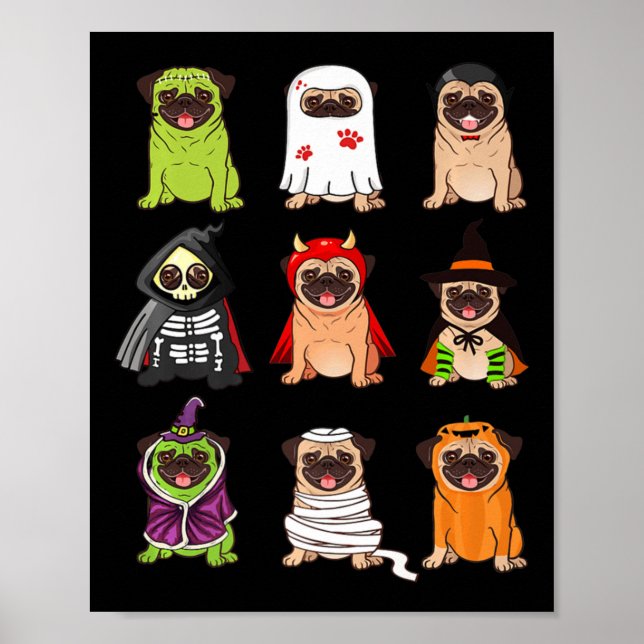 Pug Collection Lycklig Pugoween Halloween Spooky C Poster (Framsidan)