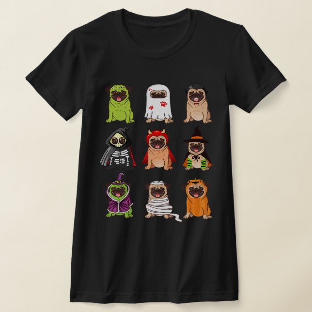 Pug Collection Lycklig Pugoween Halloween Spooky C T Shirt (Laydown)