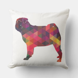 Pug Colorful Geometric Mönster Silhouette Kudde
