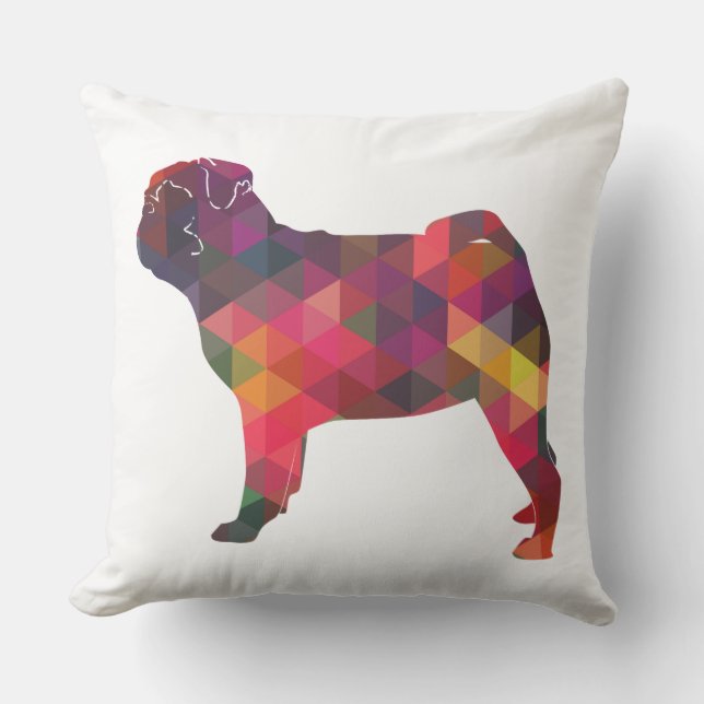 Pug Colorful Geometric Mönster Silhouette Kudde (Framsida)