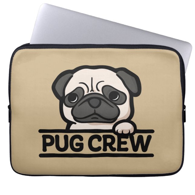 PUG CREW – Roligt & Sött Pug Älskar Present Laptop Fodral (Framsidan)