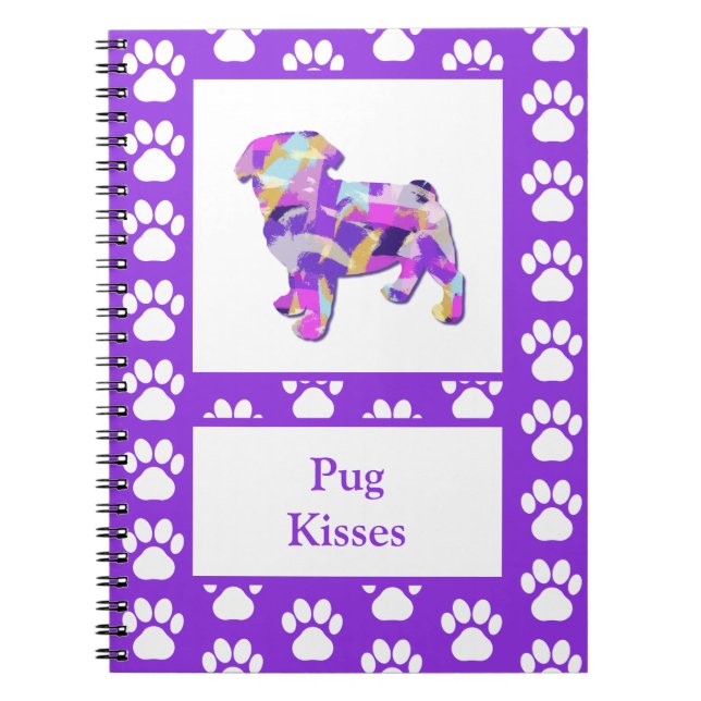 Pug Cute Hund Silhouette Tass Lila PY&B Anteckningsbok (Framsidan)
