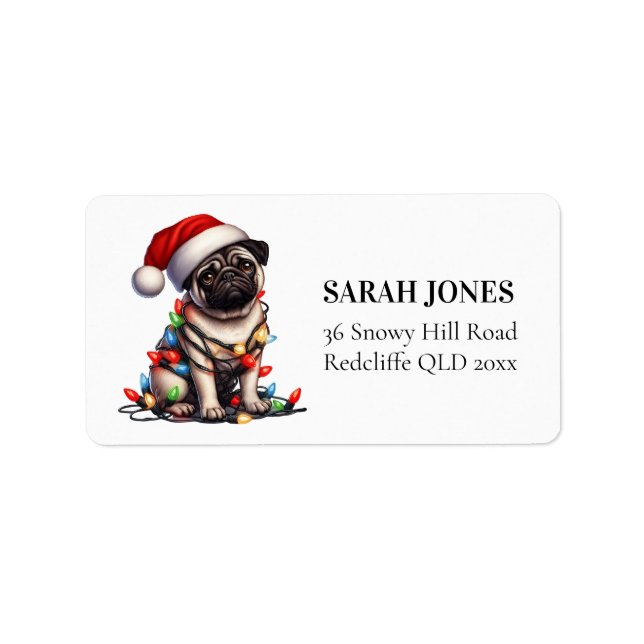 Pug Cute Watercolor Hund Önskemål Adressetikett (Framsidan)