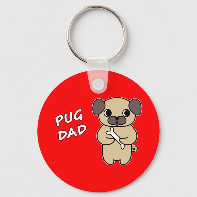 PUG DAD - Röd Nyckelring (Framsida)