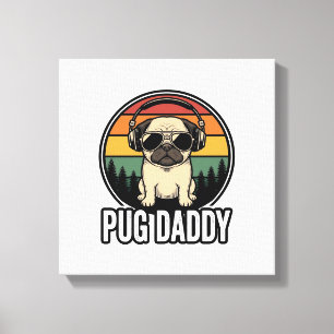 Pug Daddy Vintage Sunset Hund Vektor T-Shirt Desig Canvastryck