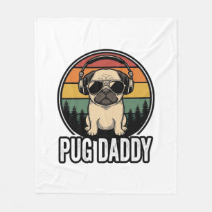 Pug Daddy Vintage Sunset Hund Vektor T-Shirt Desig Fleecefilt