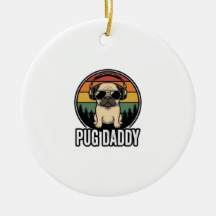 Pug Daddy Vintage Sunset Hund Vektor T-Shirt Desig Julgransprydnad Keramik