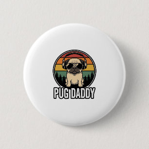 Pug Daddy Vintage Sunset Hund Vektor Tröja Design_ Knapp