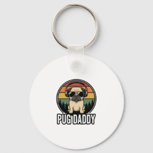 Pug Daddy Vintage Sunset Hund Vektor Tröja Design_ Nyckelring