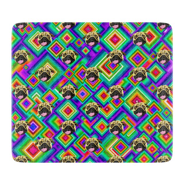 Pug Dekorativ Glas Skärbräda 6" x 7" (Framsidan)