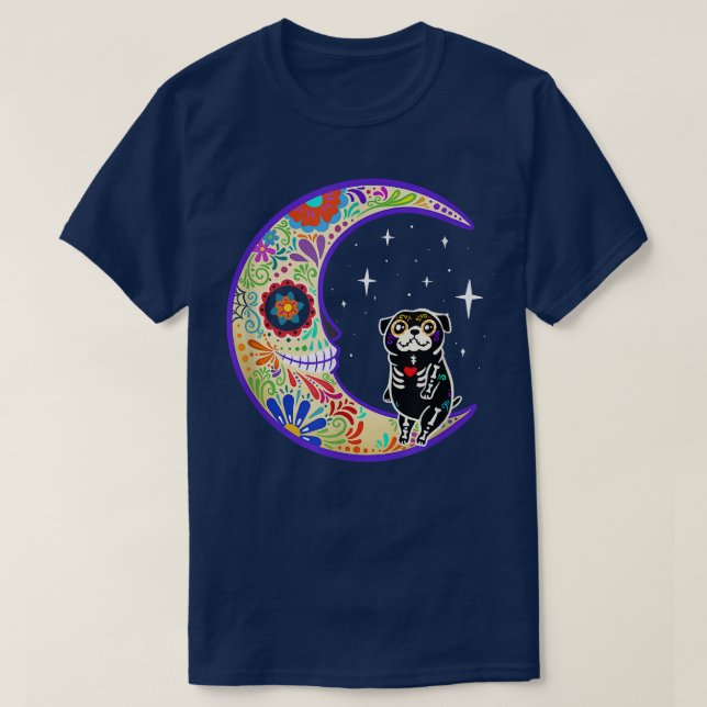 Pug Dia de Los Muertos Skeleton Sugar Skull T-Shir T Shirt (Design framsida)