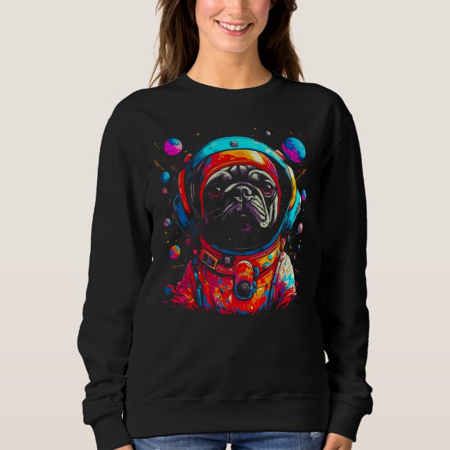 Pug Dog  Astronaut T Shirt (Framsida)