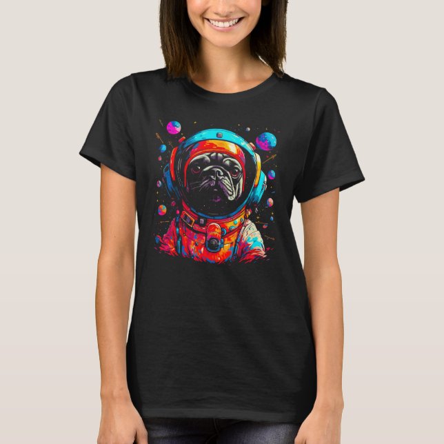 Pug Dog  Astronaut T Shirt (Framsida)