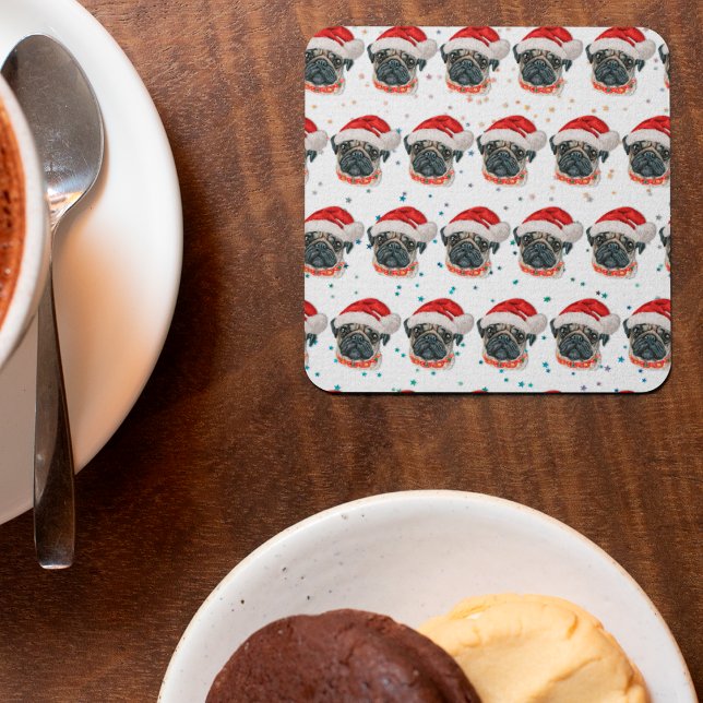 Pug Dog Breed Christmas Stars Underlägg Papper Kvadrat (Skapare uppladdad)