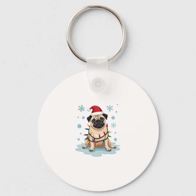 Pug Dog Christmas Men Women Nyckelring (Framsida)