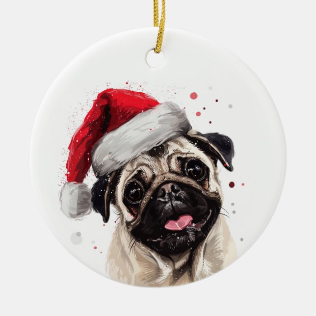 Pug Dog Christmas Personalized Julgransprydnad Keramik (Framsidan)