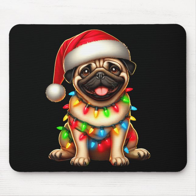 Pug Dog Christmas Tree Lights Santa Xmas Pajama Do Musmatta (Framsidan)