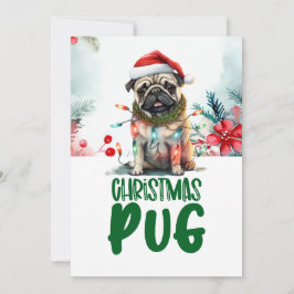Pug Dog Christmas with Santa Hat Julkort