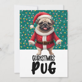Pug Dog Christmas with Santa Hat Julkort