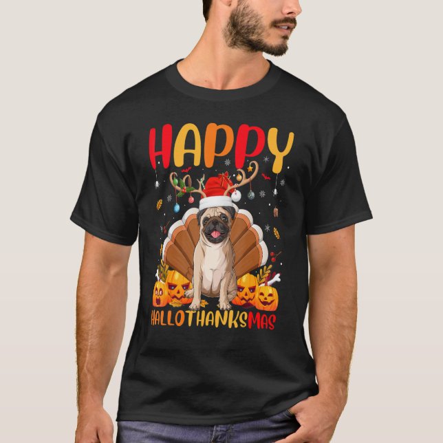 Pug Dog  Happy Pug Hellothanksmas T Shirt (Framsida)